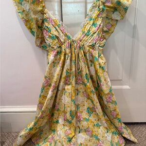 For Love And Lemons Yellow Pink Ruffled Sundress